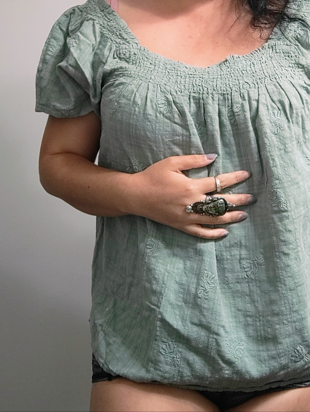Madewell Mint Green Smocked Off-Shoulder Tunic